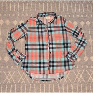 Daytrip Plaid Flannel Girls Shirt‎ Roll-Up Sleeve Button Down Casual Top